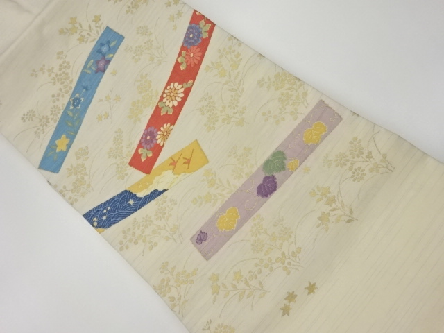 リサイクル　秋草模様織出し名古屋帯